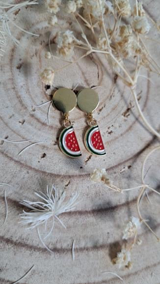 Free Palestine Earrings - Watermelon semicircle stud